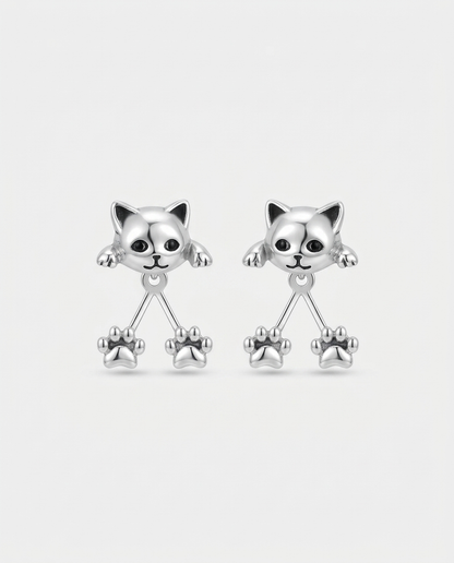 Aretes Bañados en Plata con Patitas de Gato