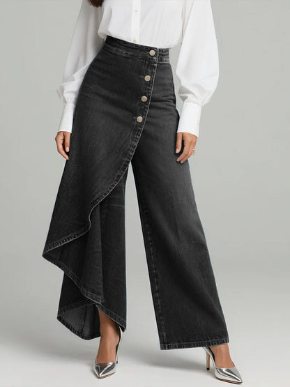 Jeans de Mujer de Cintura Alta, Corte Relajado y Pierna Ancha